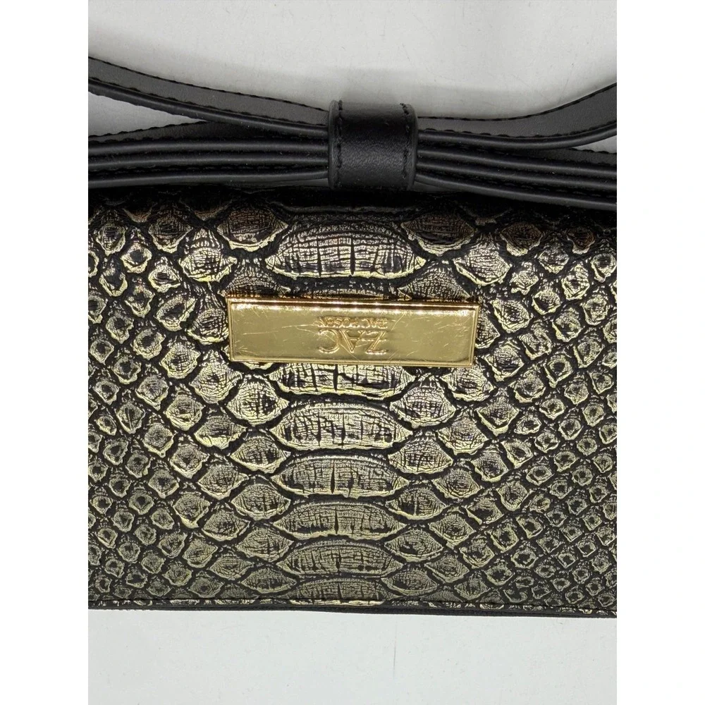 ZAC Zac Posen Metallic Snake Embossed Bow Zip Around Wristlet Wallet AS IS